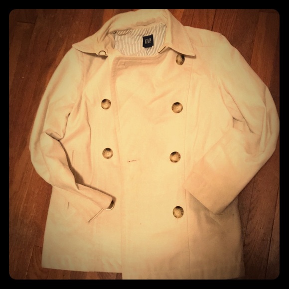 GAP Wool Pea Coat Ivory with striped lining - Picture 1 of 8